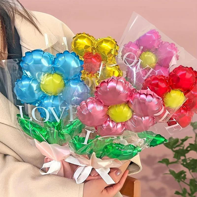 Rose Flowers Ballons ช่อดอกไม้ Valentines Day Ballon ช่อดอกไม้อลูมิเนียมฟอยล์ตกแต่งงานแต่งงาน