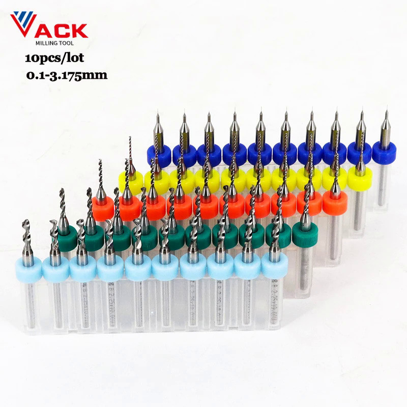 VACK 10Pcs PCB Mini Drill Bit Set Tungsten Steel Carbide Metal Drill For Print Circuit Board CNC Mac
