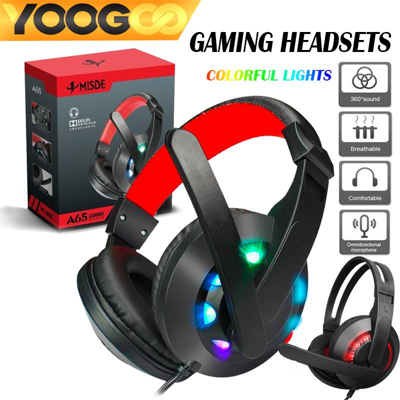 Gaming Headset 3.5mm หูฟังมีสาย มีไฟ หูฟังเกมมิ่งแบบครอบหัว หูฟังคอม Stereo ใช้ได้กับแล็ปท็อป เดสก์ท็อป โทรศัพท์มือถือ
