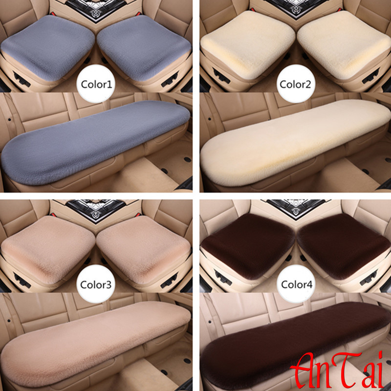 เบาะรถยนต์3pcs วัสดุผ้าพลัฌ นุ่มสบาย กันฝุ่น กันลื่น หัวเข็มขัดคงที่ แถวหน้า/แถวหลัง เหมาะสำหรับรถยนต์5ที่นั่ง