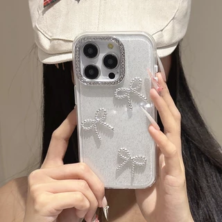 Bowknot GLITTER เคสโทรศัพท์อะคริลิคสําหรับ iPhone 17 Pro Max 17 Air 16 15 14 13 12 11 กันกระแทกป้องกันปลอก