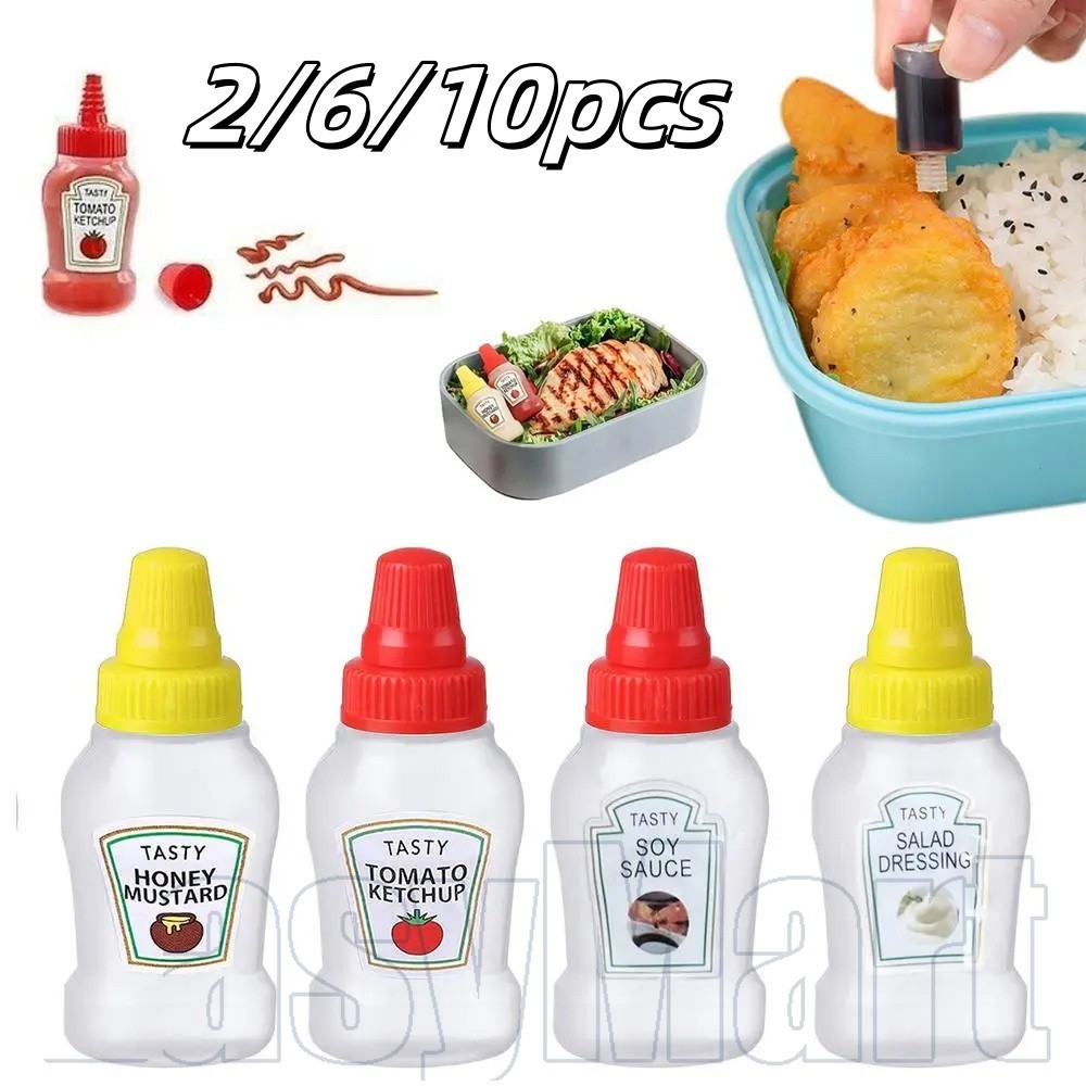ขวดใส่เครื่องปรุงบีบปลอดสาร BPA 2/6/10 ชิ้น - ดีไซน์ป้องกันการรั่วซึมพร้อมฝาปิดแบบถอดได้ อุปกรณ์ครัวทําความสะอาดง่ายสําหรับน้ํามัน/เพชร/สลัด
