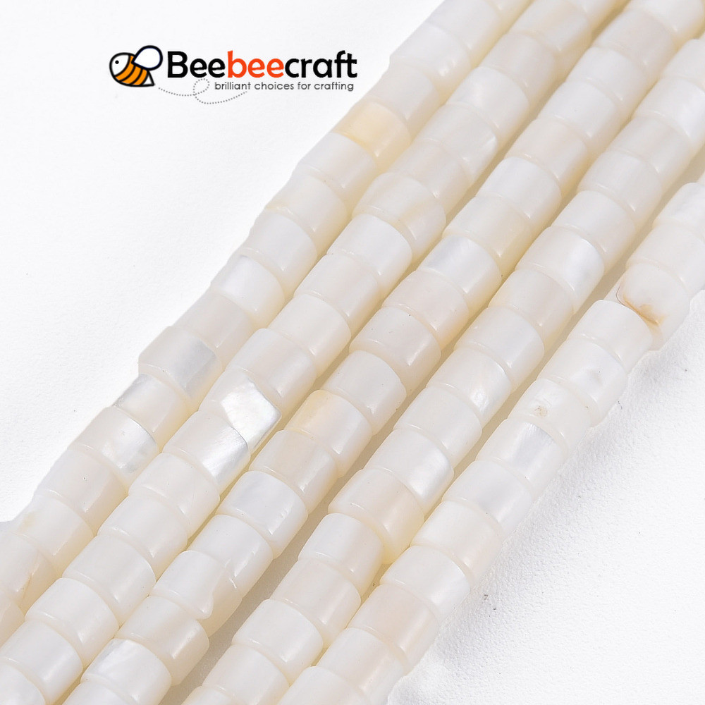 1Strand ลูกปัดเปลือกหอยน้ําจืด Strands คอลัมน์เปลือกหอยสี 4x3 มม. รู: 0.8 มม. ประมาณ 126 ~ 13.2 มม.)