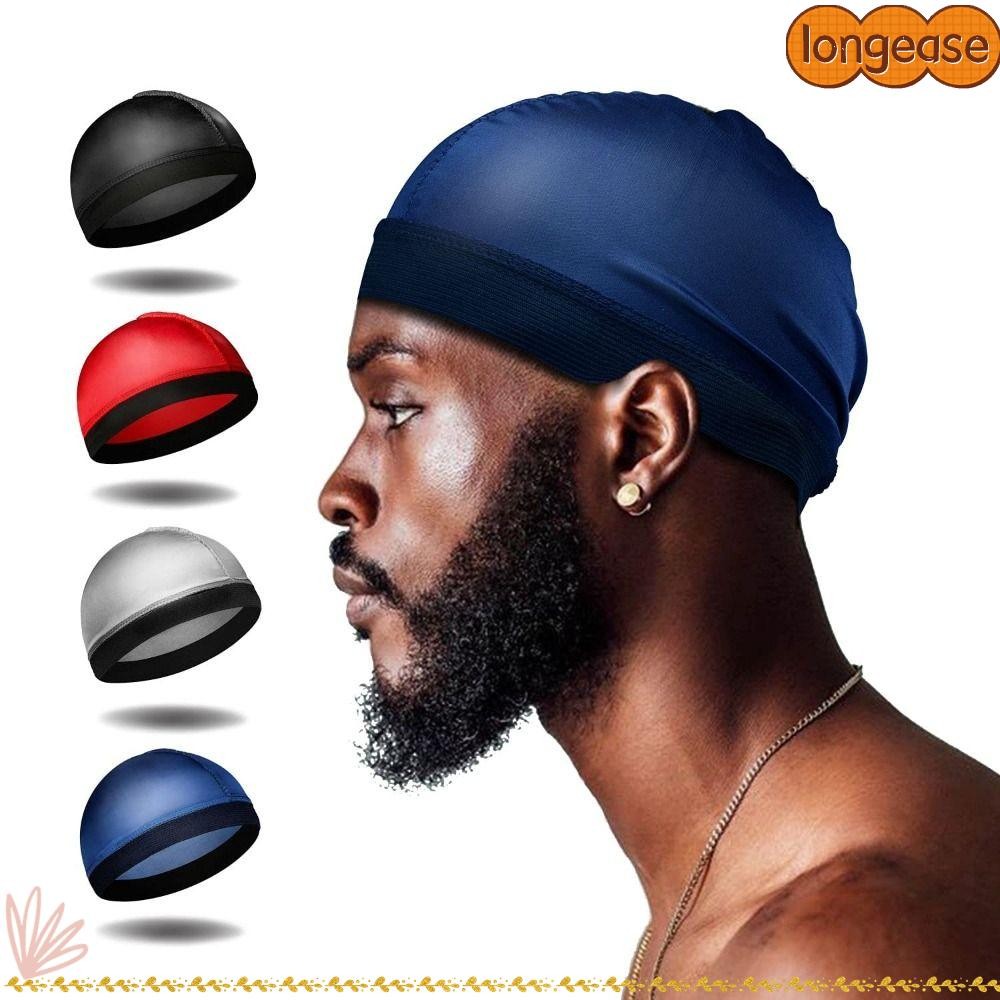 LONGE Men Durag หมวก, Breathable สีทึบ Wave Caps, Bonnet Elastic Multicolor โพลีเอสเตอร์ Multicolor Durag หมวกผู้ชาย