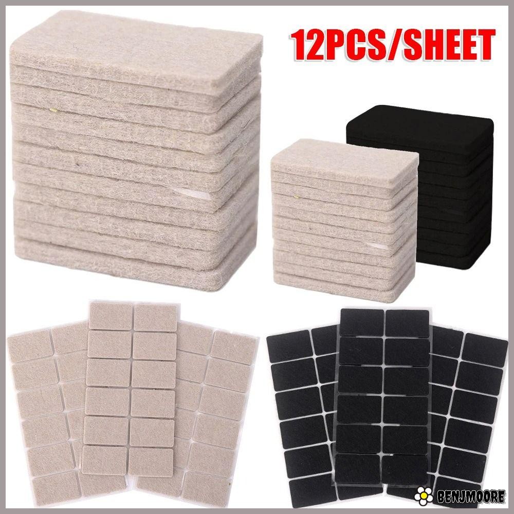 BENJMOORE 12 ชิ้น/แผ่นสักหลาดเก้าอี้ขา,ตารางขาฝาครอบชั้น Protector แผ่นกันชน,สี่เหลี่ยมผืนผ้ากาวตนเองบ้านเฟอร์นิเจอร์อุปกรณ์เสริม Anti Scratch Mat