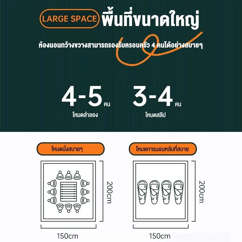SOTIAY เต็นท์นอนแค้มปิ้ง สำหรับ 3-4 คน เต็นท์กางอัตโนมัติ thumbnail 7