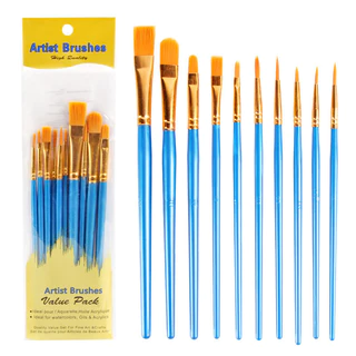 10 ชิ้น/เซ็ต ชุดแปรงพู่กัน ขนแปรงไนล่อน ใช้สีน้ำมันหรือสีอะคริลิคได้ แปรงทาสี แปรงทา