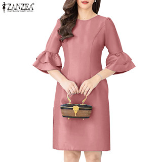 ZANZEA  ซานเซีย ผู้หญิงแฟชั่นเกาหลีรอบคอใบแขนชุดแสงแขนห้าส่ว…