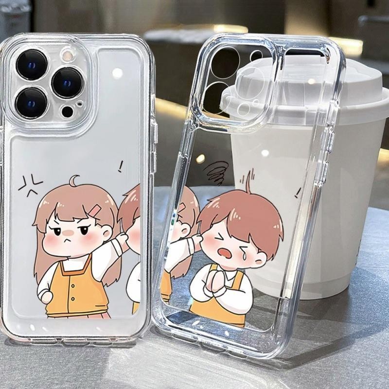 2025เคสซิลิโคนเนื้อแข็ง iPhone 16 Pro Max, 15, 14 Pro Max, XR, X, XS Maxสร้างสรรค์ รูปแบบคู่รัก เคสโทรศัพท์สไตล์คู่รัก
