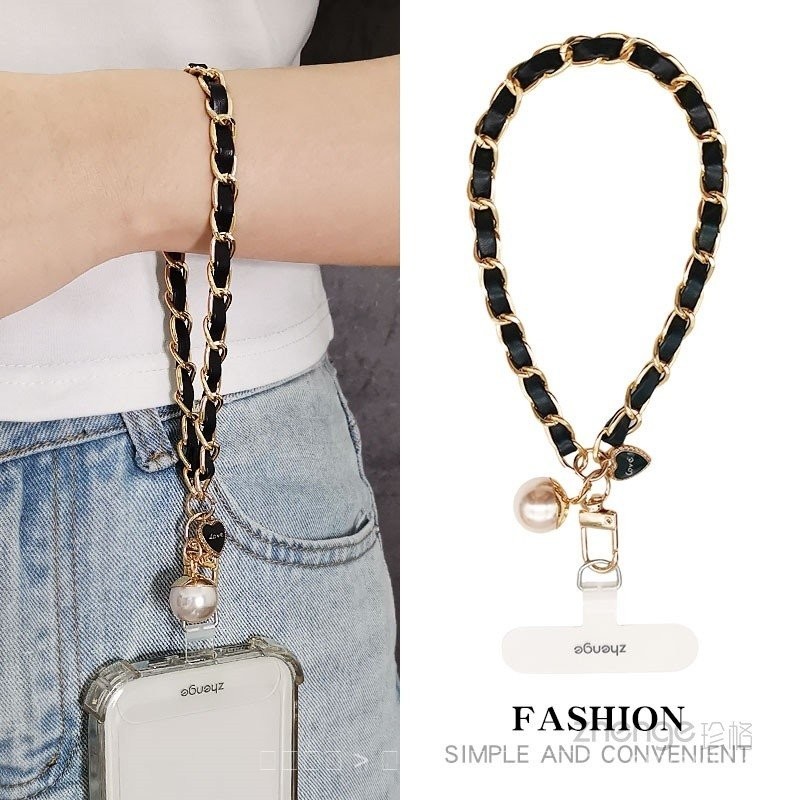 สายคล้องโทรศัพท์หนังมุกแบบโซ่การ์ด สไตล์สั้น จี้หัวใจสไตล์ Chanel ใหม่ กล้องกลางแจ้ง ทนทาน