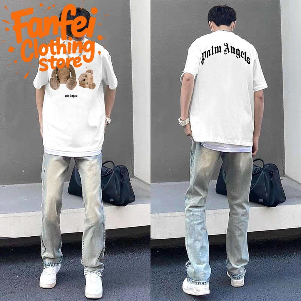 (จัดส่งตลอด 24 ชั่วโมง)Fanfeiเสื้อยืดแฟชั่น oversize ลายหมีวินเทจPALM สกรีนคมชัดสวย เคอกลม ผ้าย้วยยาก นิ่ม แฟชั่นวัยรุ่น