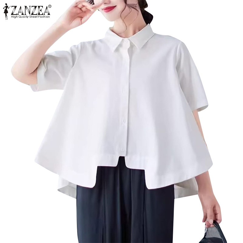 ZANZEA เสื้อเชิ้ตแขนสั้นผู้ชายแฟชั่นเกาหลีผู้หญิง