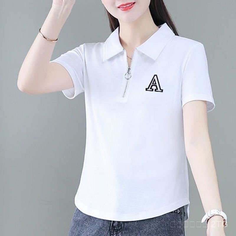 คอปกหลวม เสื้อโปโลผู้หญิงฤดูร้อน ขนาดใหญ่ เสื้อยืดใหม่ เสื้อเบสฤดูร้อน 4SQS