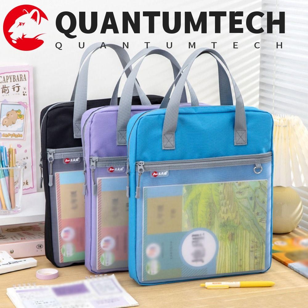 QUANTUMTECH A4 แฟ้ม Organizer,แบบพกพากระเป๋าเก็บหนังสือ,Mutli-Purpose Zipperพร้อมที่จับกันน้ํา Art Storage Bag Travel