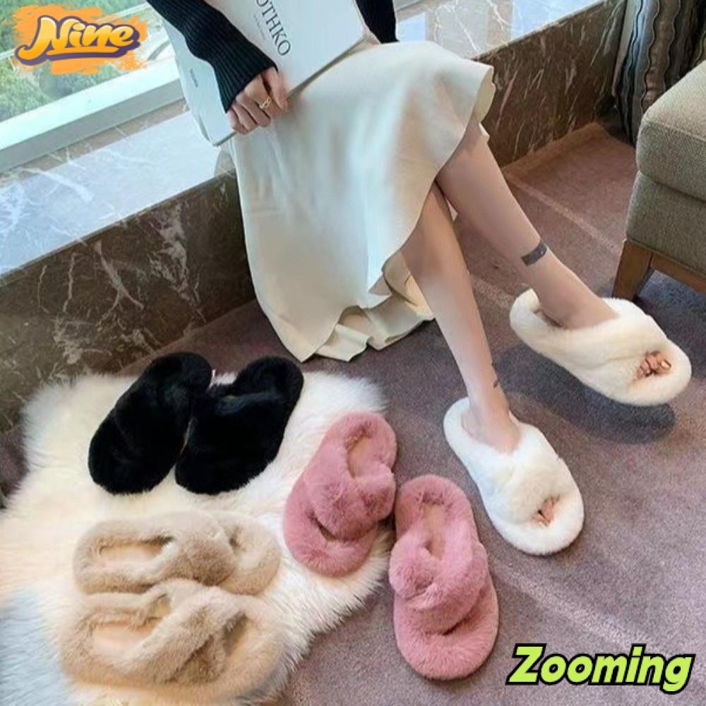 ZOOMING รองเท้าแตะเปิดนิ้วเท้าฤดูหนาว, รองเท้าแตะปุยฤดูหนาวที่อบอุ่นสูง 2 ซม., บ้านลื่นนุ่มบ้านรองเท้าแตะขนนุ่ม