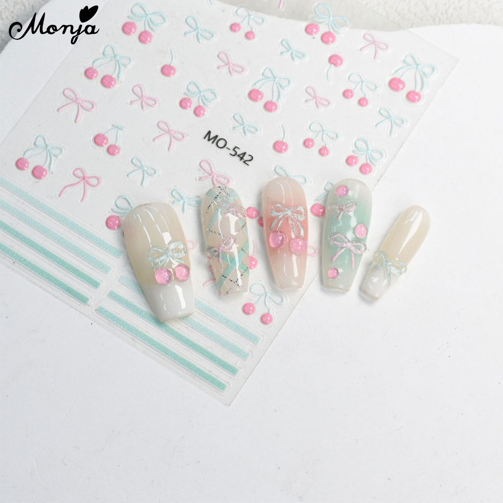Monja เล็บสติกเกอร์นูน น่ารัก Cherry Bow น่ารักผลไม้ Decals บรรเทา กาว Sliders แกะสลัก ตกแต่งเล็บ ราคา ถูกที่สุด ดีลบีเคเค แกลเลอรีภาพที่ 8