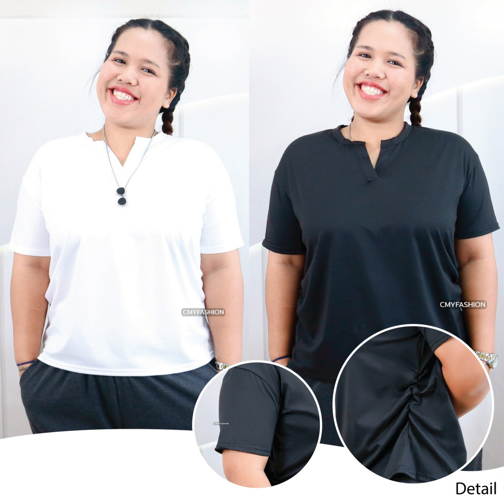 เสื้อยืด เสื้อคอจีน แขนสั้น XL-4XL สีพื้น ดีเทลเอวจั้ม ผ้าคอตตอนผสม เนื้อผ้านิ่ม ยืดได้เยอะ ใส่แล้วดูเพรียว t839#