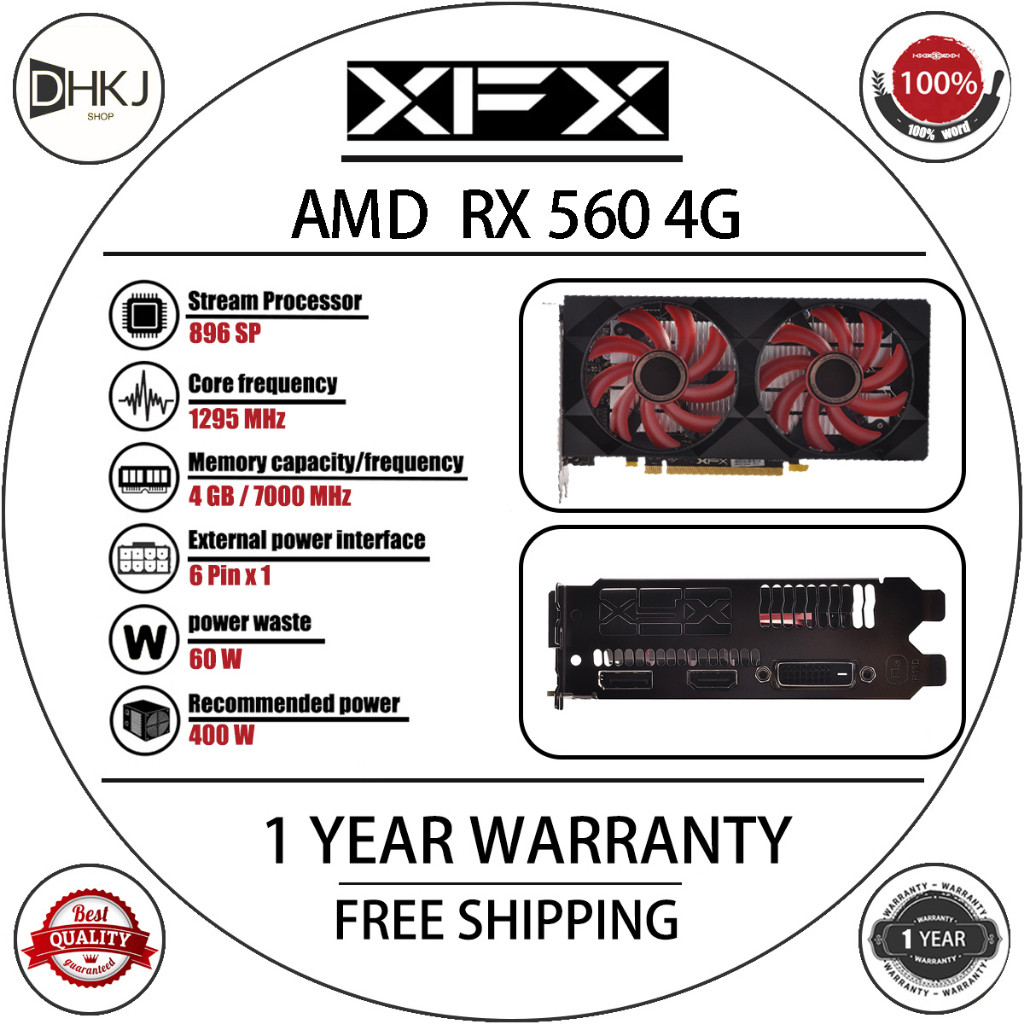 ใช้ XFX RX 560 4GB กราฟิกการ์ด AMD GPU Radeon RX560 4GB 4G การ์ดหน้าจอเดสก์ท็อปเกม