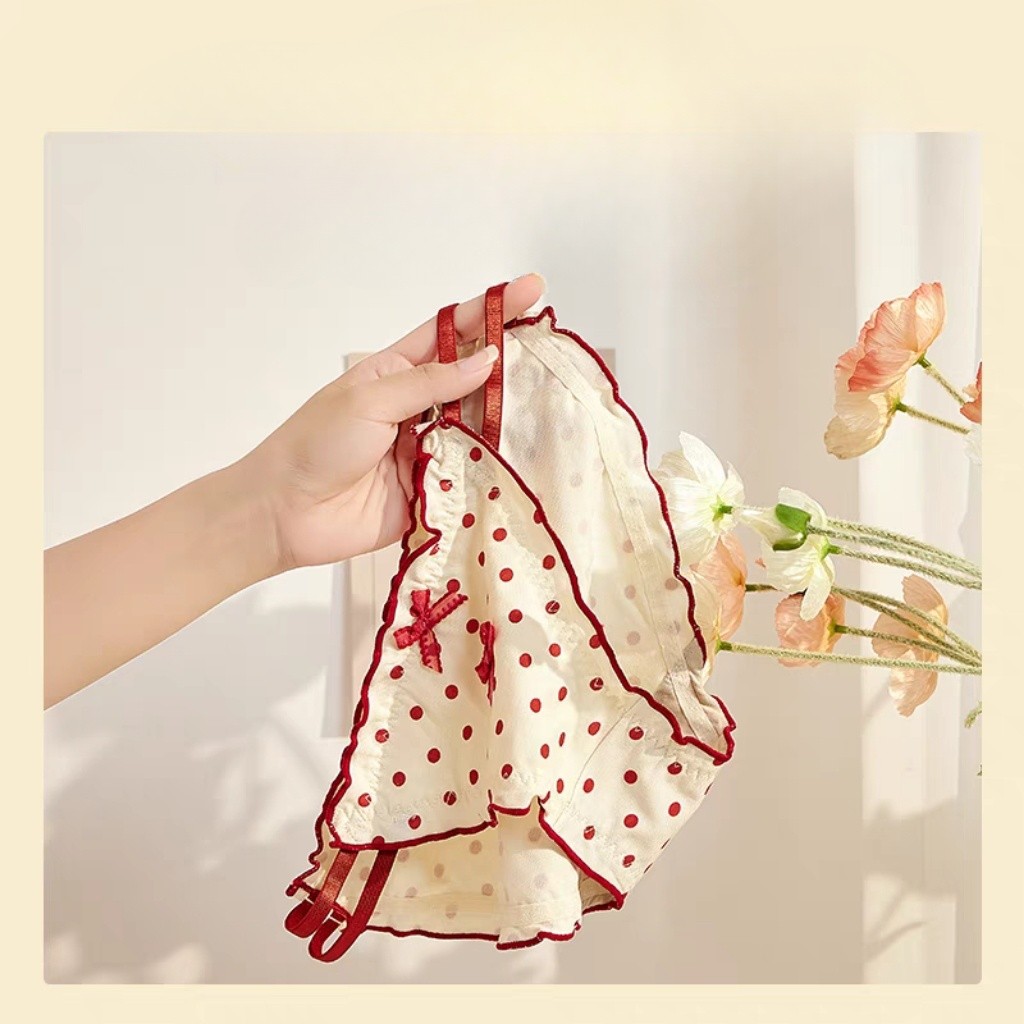 กางเกงสุภาพสตรีสไตล์ญี่ปุ่น Pure Desire สไตล์เซ็กซี่ High Slit เข็มขัดบาง Agaric Edge Polka Dot Less น่ารักกางเกงหวาน