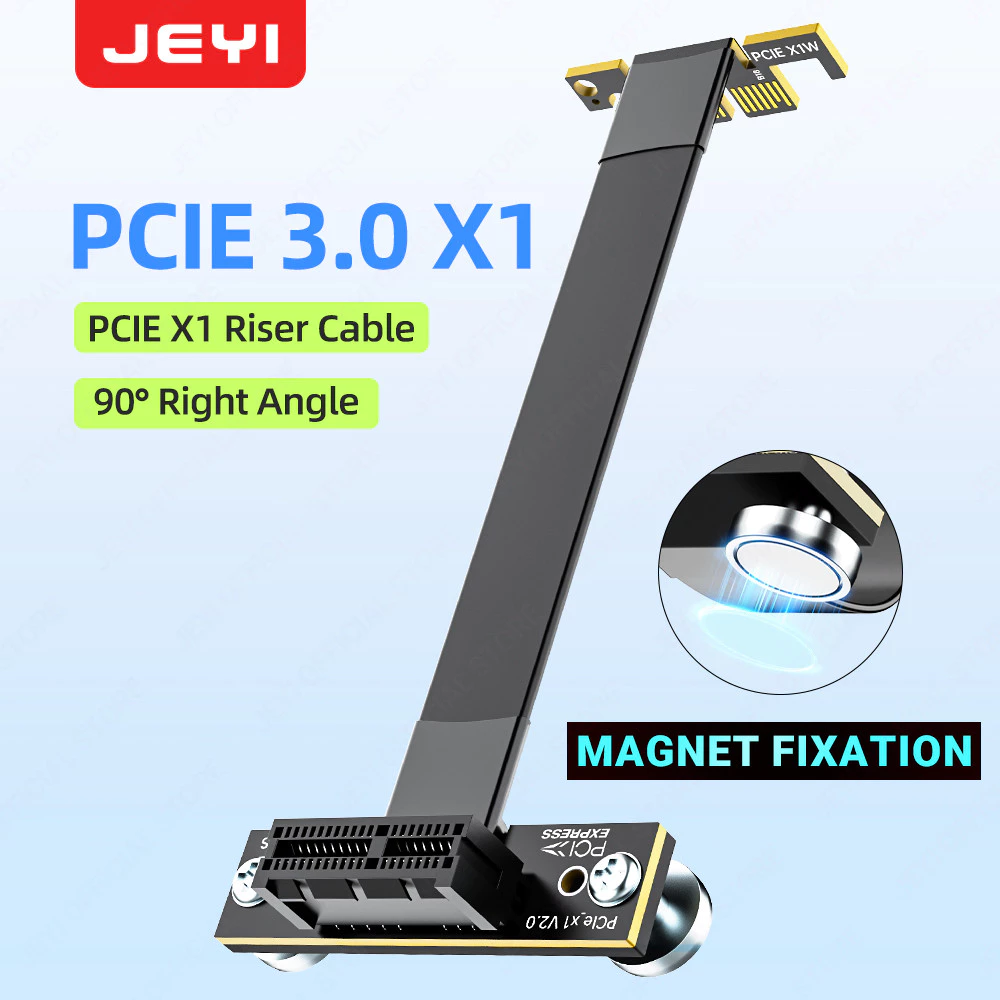 JEYI PCIe 3.0 X1 Magnetic Fixatiom Riser Cable 8Gbps - 90° มุมคู่ 10 ซม. (0.32ft) สําหรับการ์ด WiFi PCIe, อะแดปเตอร์ M.2, การ์ด USB PCIe