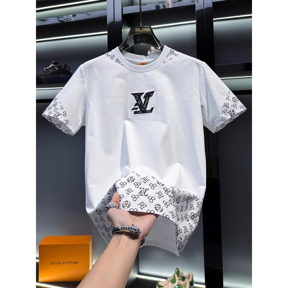 เสื้อยืดแขนสั้นเสื้อเชิ้ตแขนห้าส่วนแบบใหม่พิมพ์ลายด้านบนผู้ชาย