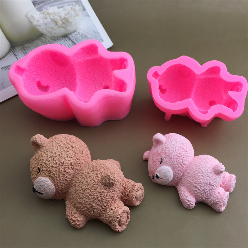 3ง น่ารักนอนหมีมูสซิลิโคนแม่พิมพ์วันเกิด ทําเอง ฮ็อกกี้น้ําแข็งหมีแม่พิมพ์สบู่แฮนด์เมดช็อคโกแลตเค้กตกแต่งอุปกรณ์
