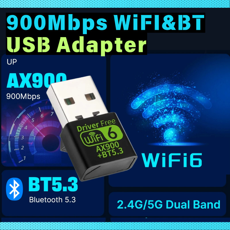 WiFi 6 AX900 USB WiFi อะแดปเตอร์บลูทูธ 5.3 อะแดปเตอร์การ์ดเครือข่ายไร้สาย Dual Band Driver ฟรี USB D