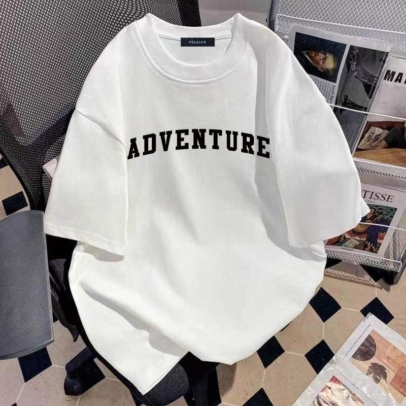 เกาหลี ผ้าฝ้าย100% เสื้อยืดแขนสั้น Oversize CMDXY6311 ผู้ชาย ผู้หญิง ลายทาง ตัวอักษร การ์ตูน หลวม ฤดูร้อน ฤดูใบไม้ผลิ