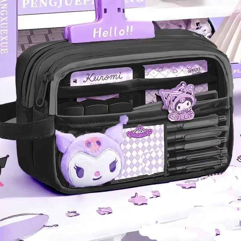 กล่องดินสอกันน้ำใสความจุขนาดใหญ่พร้อม Kuromi, Cinnamoroll, My Melody & capybara IP Designs-ปิดซิปทนทานสำหรับโรงเรียนวัยรุ่นเด็กชายและเด็กหญิง (น่ารักและมีสไตล์