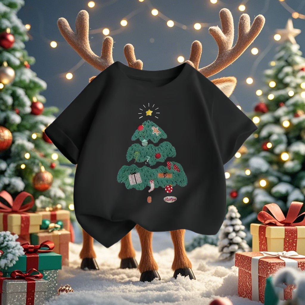 (จัดส่งตลอด 24 ชั่วโมง)KIDS PRINCESS เสื้อยืด Merry Christmas เสื้อยืดคริสต์มาสเด็กแขนสั้น สีแดงน่ารัก F8
