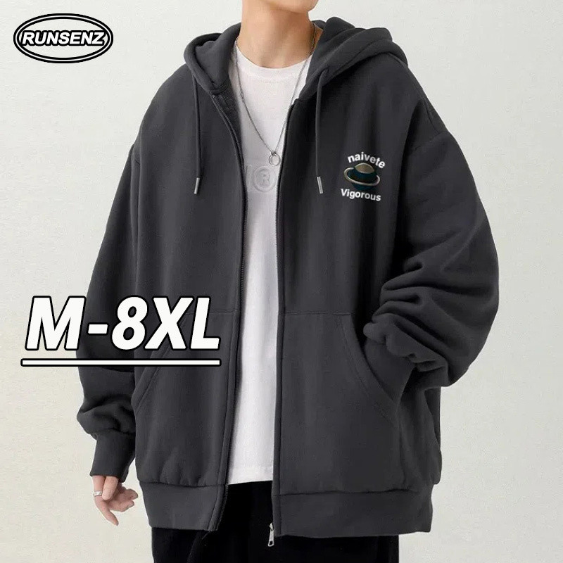 ม-8เอ็กแอล เวอร์ชั่นเกาหลีฤดูหนาวเสื้อคลุมด้วยผ้าผู้ชายหลวมสบายๆแขนยาวขนาดบวกเสื้อกันหนาวหมวก