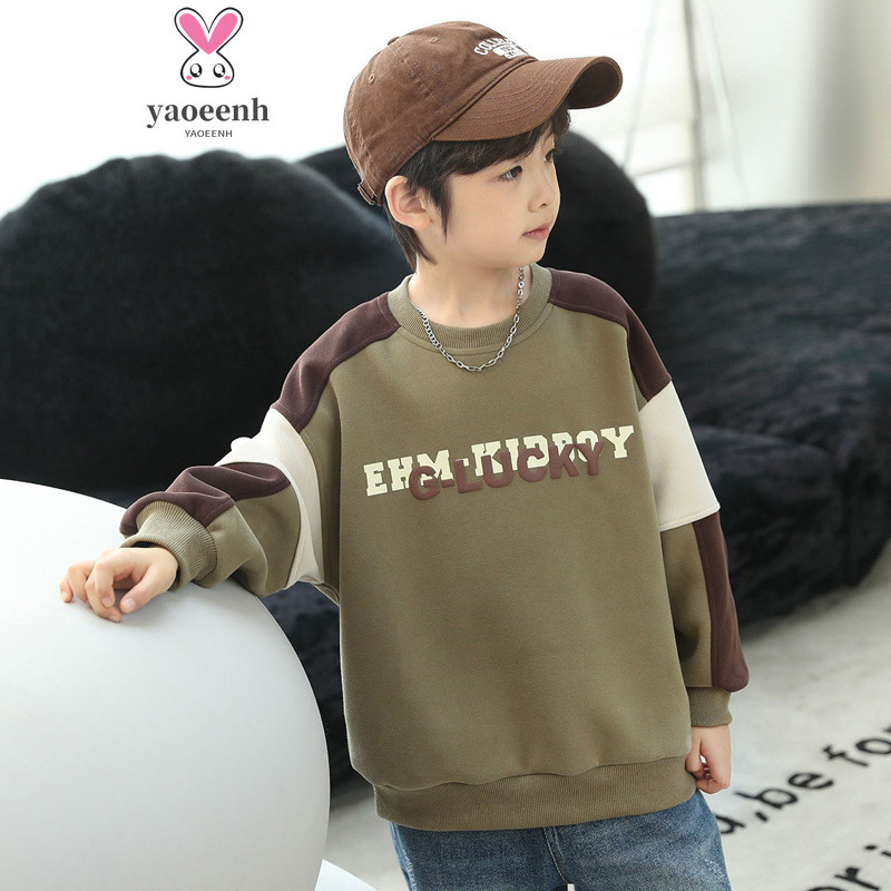 120-170 กลางขนาดใหญ่เด็กหลวมสบายๆแขนยาวเสื้อสวมหัวด้านบนฤดูใบไม้ผลิฤดูใบไม้ร่วงส