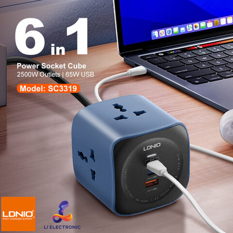 LDNIO SC3319 ปลั๊กไฟ AC GaN EU US UK 65w ซ็อกเก็ตคอมพิวเตอร์ปลั๊กไฟ Cube 6 in 1 ปลั๊กไฟ Cube เครื่อง