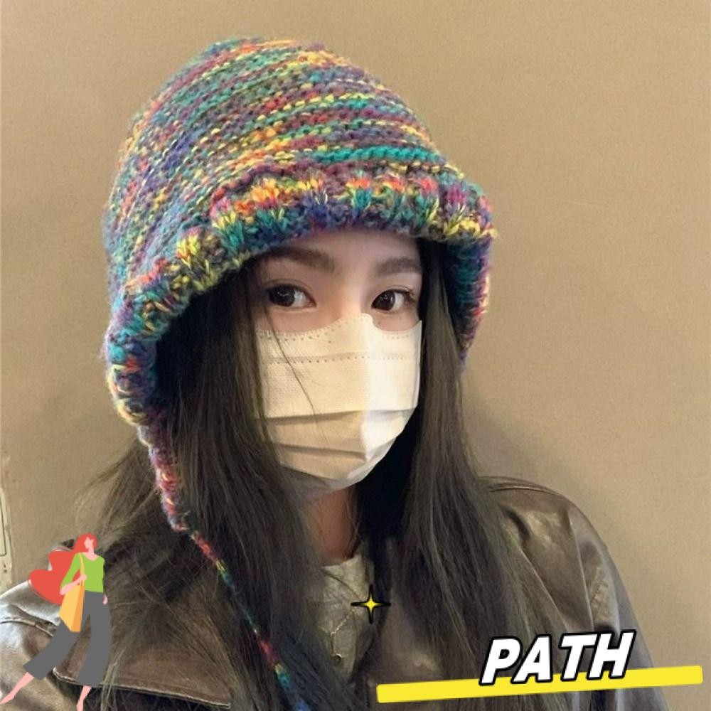 Path หมวกถักสีรุ้ง, หมวกบีนนี่ฤดูหนาวที่อบอุ่นแฟชั่น, สายรัดสีสันสดใสหมวกสกีหิมะ, หมวกไหมพรมไล่ระดับ