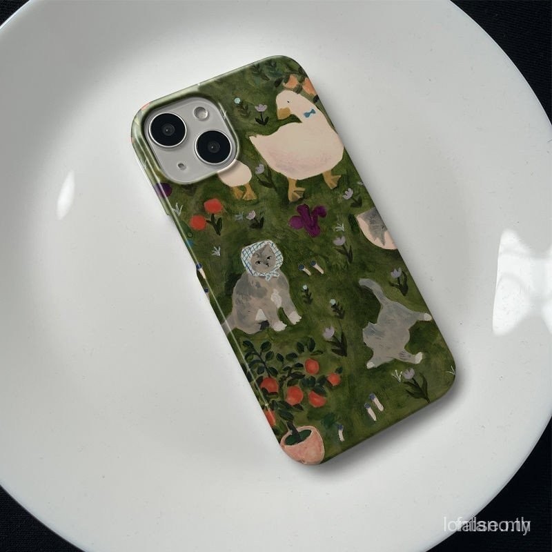 เคสโทรศัพท์ลายวินเทจเคสป้องกันลูกเป็ดและลูกแมวเหมาะสำหรับ iPhone 12 13 14 15 16 PROMAX 11PROMAX 11 13PROMAX 14PLUS 15PLUS XR 8PLUS x xsmax เปลือกกันกระแทก ievl