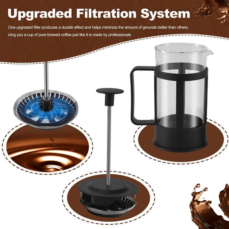 เครื่องชงกาแฟ French Press - ชุดของขวัญกดกาแฟ - หม้อต้มกาแฟทนความร้อน- เครื่องชงชาพร้อมตัวกรอง - รูปที่ 5