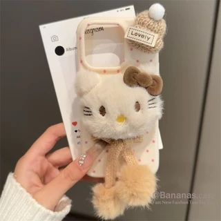 IPhone 17 16 15 14 13 12 11 Pro Max X Xr Xs Maxเคสโทรศัพท์Insหมวกตุ๊กตาน่ารักCat + Lanyardนุ่มปกหลัง