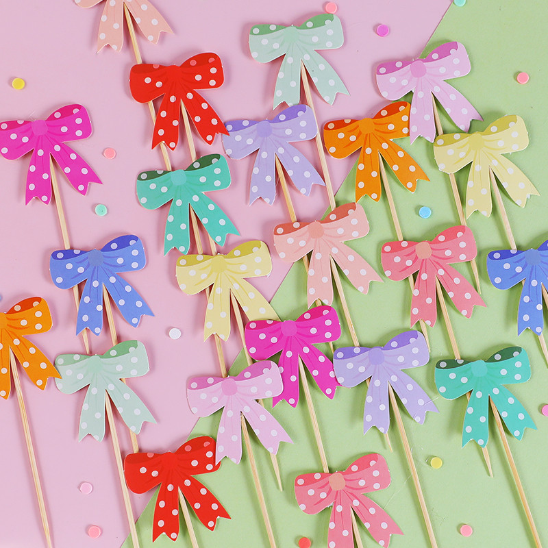 60ชิ้น/เซ็ตเกาหลีสีโบว์สาวเค้กวันเกิดขนมเบเกอรี่ปลั๊กอิน