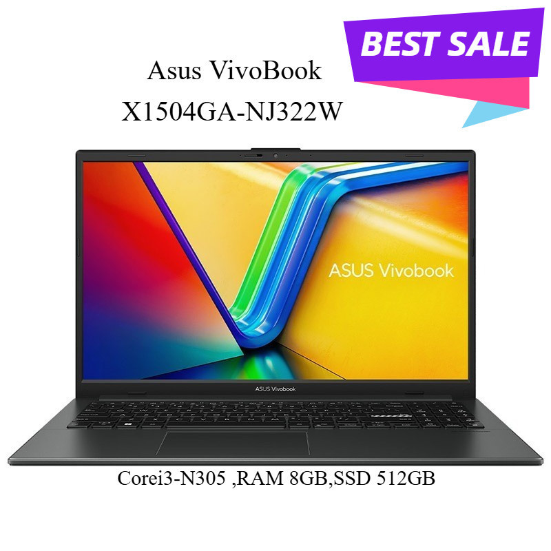 ASUS NB รุ่น VivobookGo 15 X1504GA-NJ322W, Corei3-N305 ,RAM 8GB,SSD 512GB  Mixed Black (โน๊ตบุ๊ค) ,ป