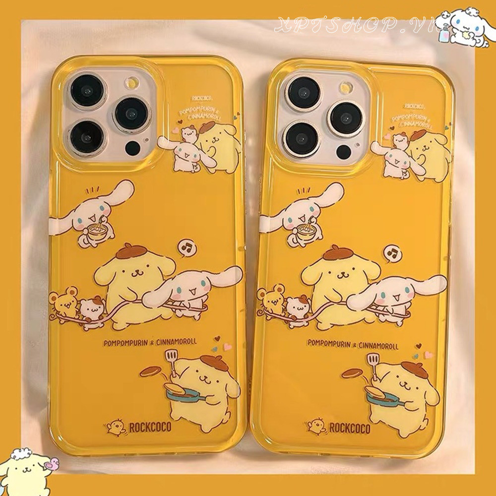 น่ารัก Pom Pom Purin Cinnamoroll ด้านข้างรูปแบบอะคริลิคเคสโทรศัพท์สําหรับ iPhone 16 Pro Max 15 Pro Max 14 13 Pro Max กันกระแทกป้องกันปลอก