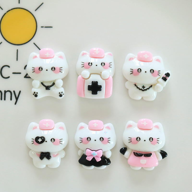 10ชิ้นแมวน่ารักพยาบาลเรซิ่นเสน่ห์สําหรับ ทําเอง (3-98)