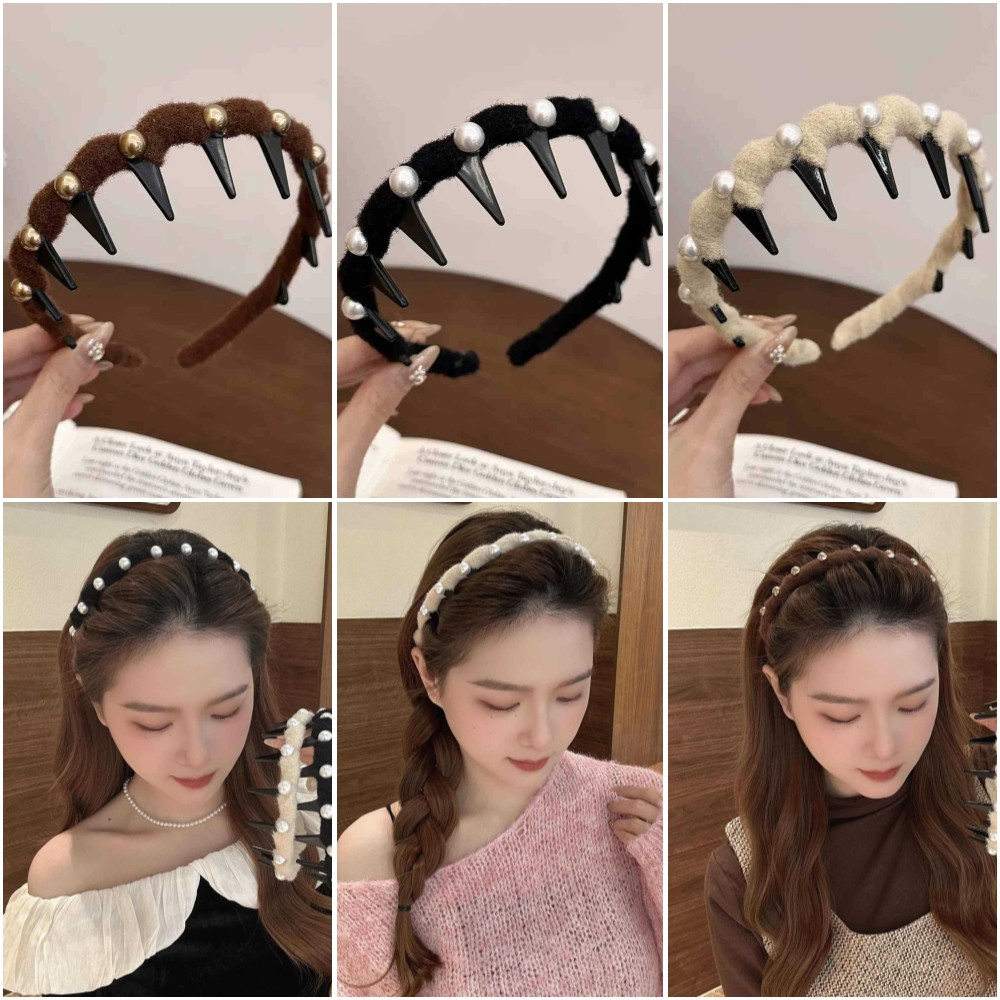ขนสัตว์ลูกปัดหยัก Hairband สูง Skull Texture แถบคาดศีรษะผมหัก Finishing Artifact ใหม่