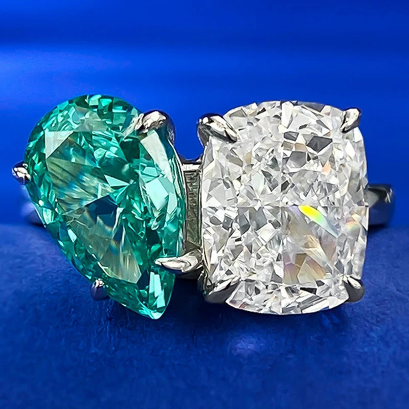 S925 เงิน 7*11 มม.น้ําแข็งบด Paraiba ทัวร์มาลีนอัญมณีแหวนผู้หญิงเครื่องประดับงานแต่งงาน