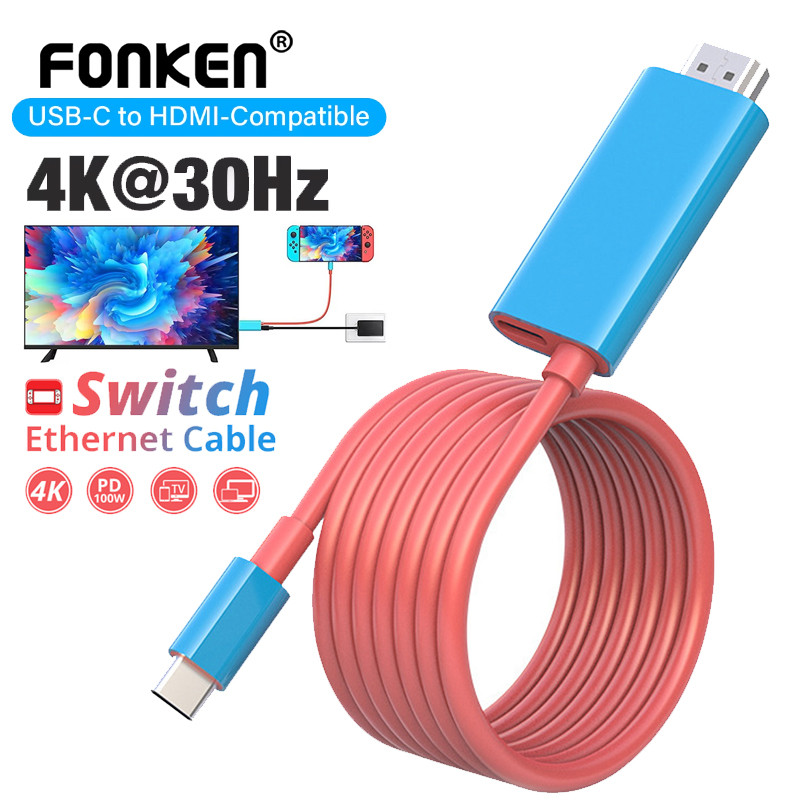 Fonken Type C ถึงสายที่รองรับ HDMI PD100W สําหรับโหมดเชื่อมต่อทีวีสําหรับ Nintendo Switch Steam Deck