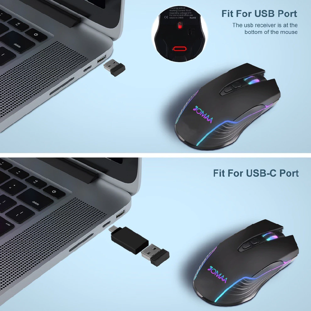 Jomaa เมาส์เกมมิ่งไร้สาย RGB ชาร์จ Type-C 1600 DPI thumbnail 5