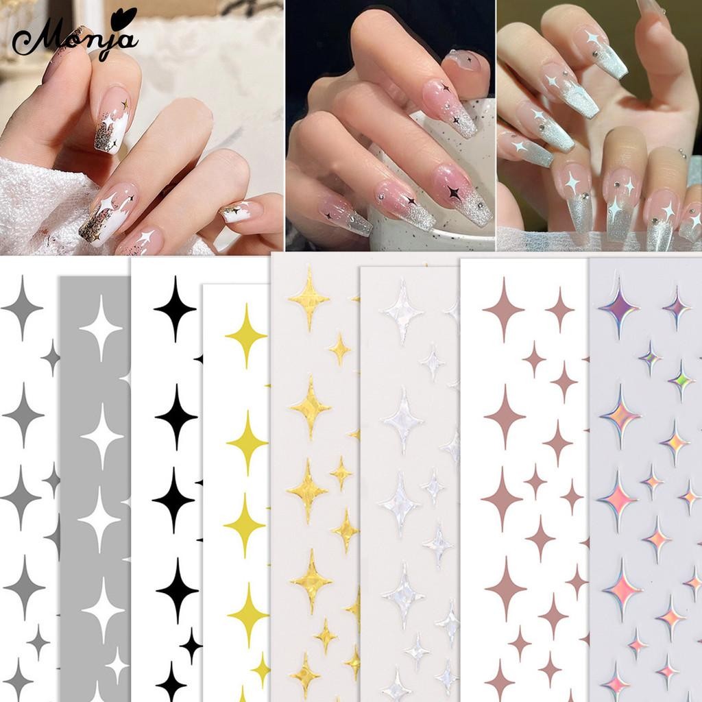 Monja Sparkling Star สติกเกอร์เล็บ 3D เล็บ Decals เลเซอร์ Sliders ตกแต่งเล็บอุปกรณ์เสริมเครื่องมือ