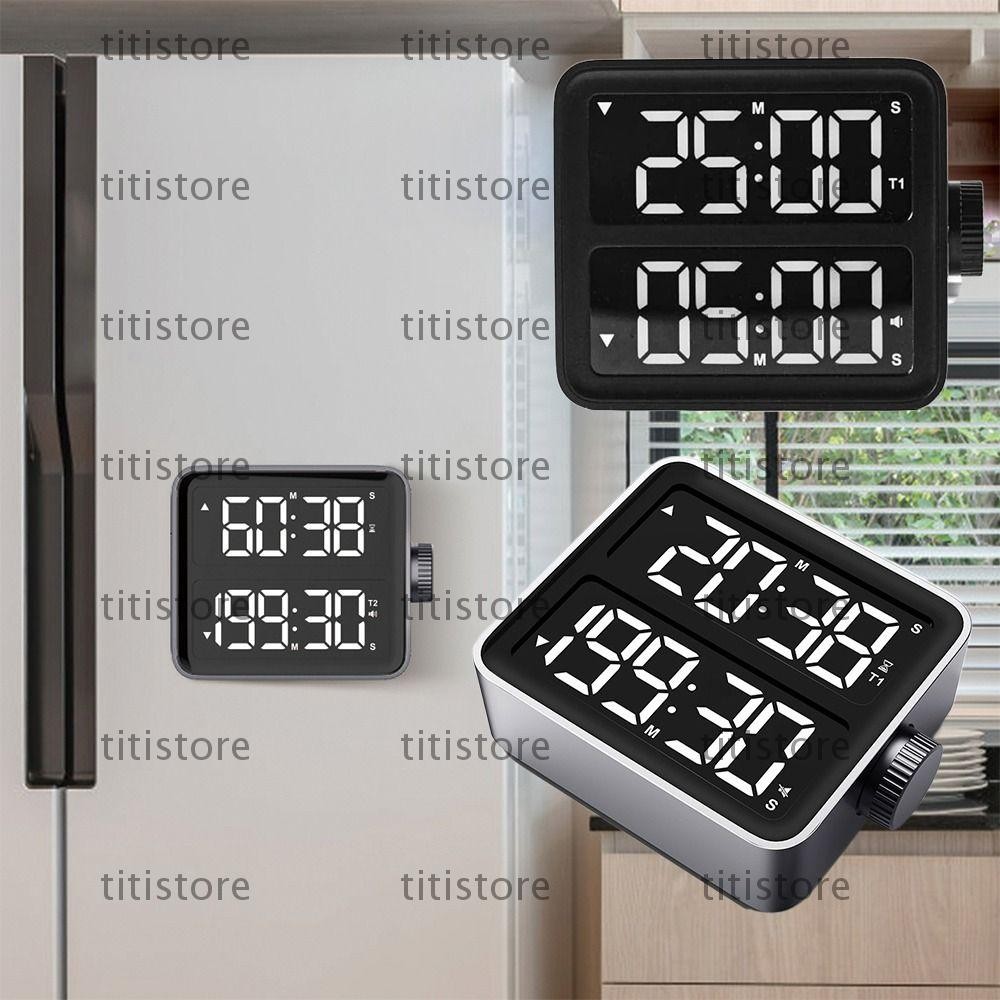 TITISTORE Pomodoro Timer, Minimal แบบชาร์จไฟได้ Visual Timer, สํานักงานนาฬิกาปลุกเงียบแม่เหล็กสีเทาส