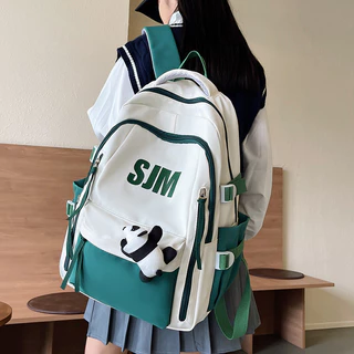 แฟชั่นกระเป๋าเป้สะพายหลังตัวอักษรความจุขนาดใหญ่ใหม่สําหรับนักเรียนหญิงเวอร์ชั่นเกาหลีอินเทรนด์สีตัดกันลําลองอเนกประสงค์เดินทางเรี