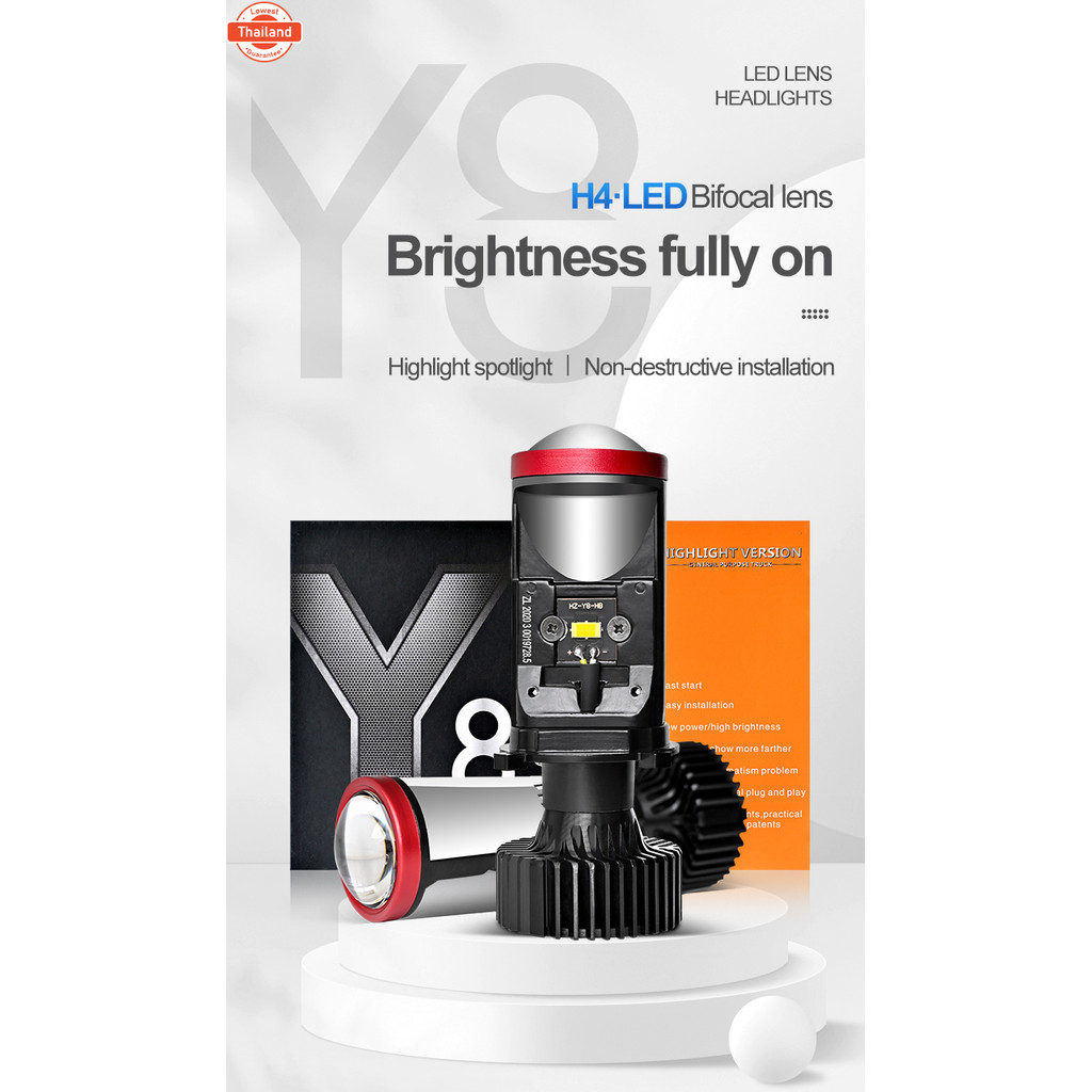 A7 รุ่นใหม่20241คู่ หลอดไฟหน้าLedมินิโปรเจคเตอร์ รุ่นY6D A7 Y8 Y7D  ขั้ว H4 RHD ไฟหน้าLED Mini Proje