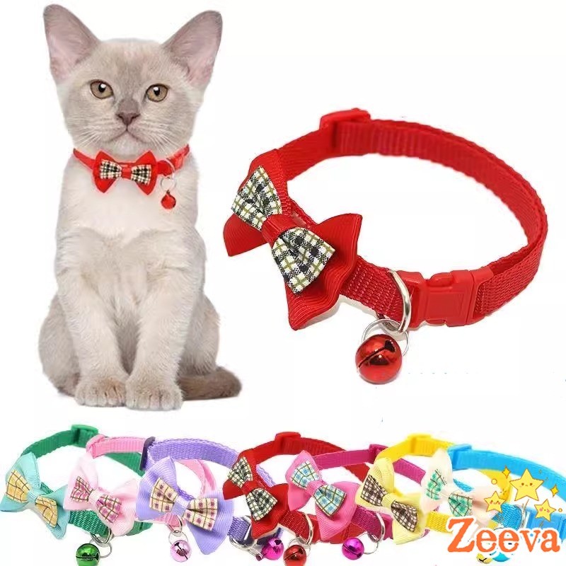 Zeeva ปลอกคอโบว์น่ารัก + กระดิ่ง เลือกสีได้ สายปรับได้ยาว Pet collar